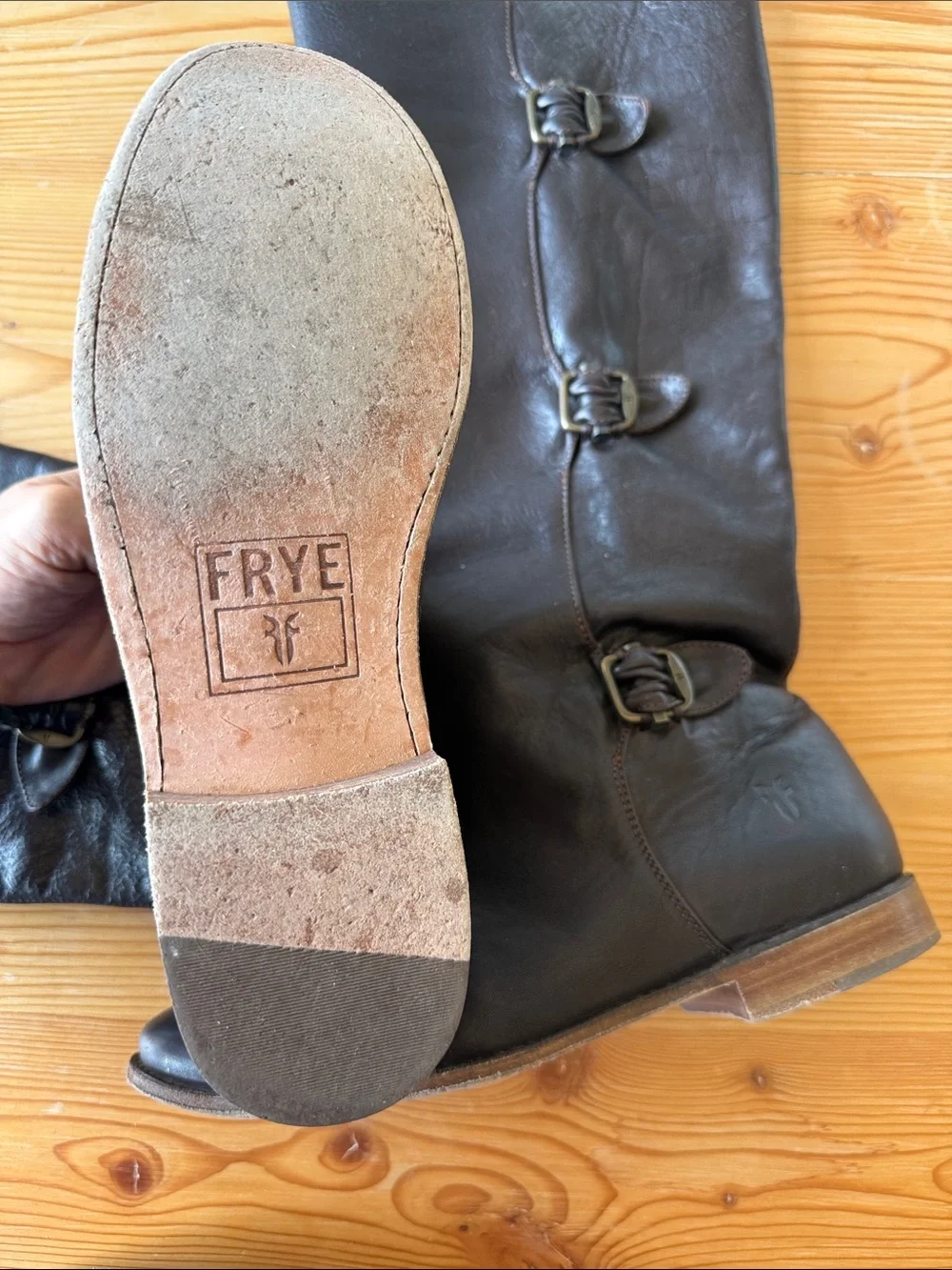 Frye Dark Brown Leather Over-the-Knee Buckle Boots